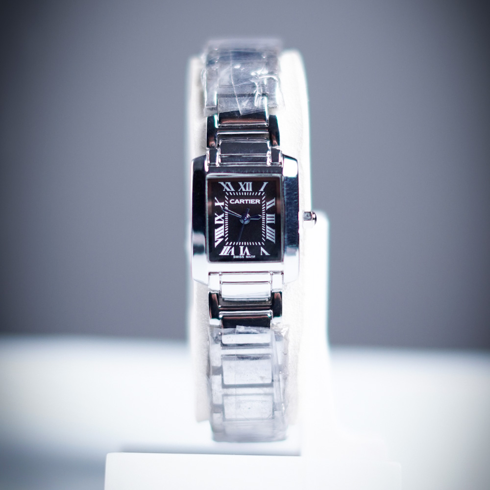Cartier Tank Française 20MM Women’s Watch – Black Roman Dial Stainless Steel Elegance