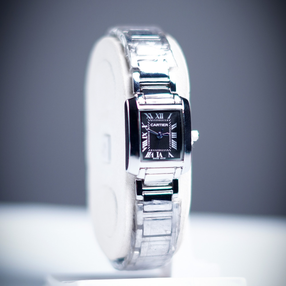 Cartier Tank Française 20MM Women’s Watch – Black Roman Dial Stainless Steel Elegance