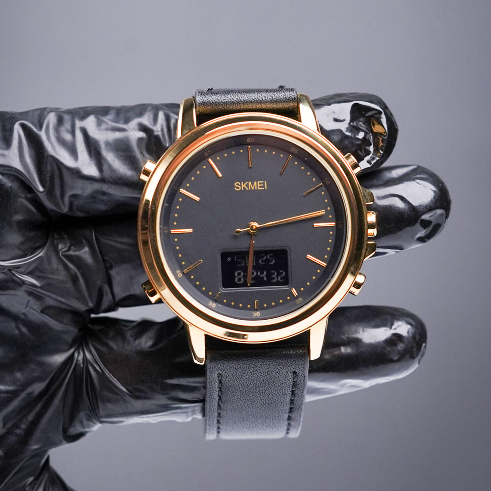Skmei-1652-gold-02 Original SKMEI 1652 – Dual Time Leather Belt Watch | Silver & Gold