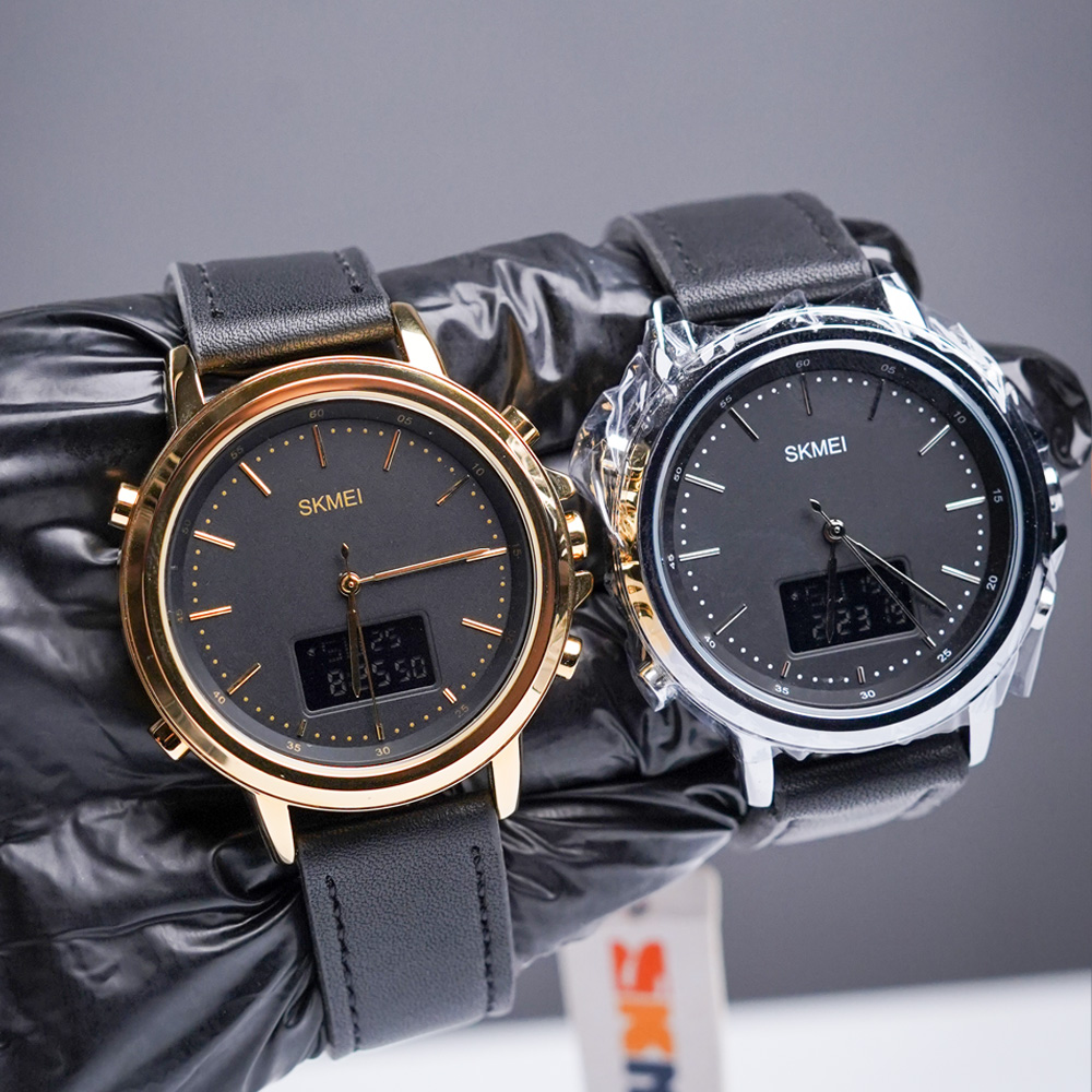 Skmei-1652-white-gold Original SKMEI 1652 – Dual Time Leather Belt Watch | Silver & Gold