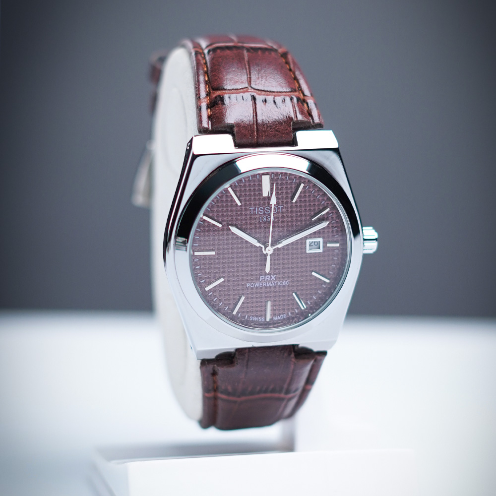 Tissot-1853-leather-brown-02 Tissot PRX 1853 Powermatic 80 – Leather Strap Automatic Watch | Brown, Gray, Green & Black