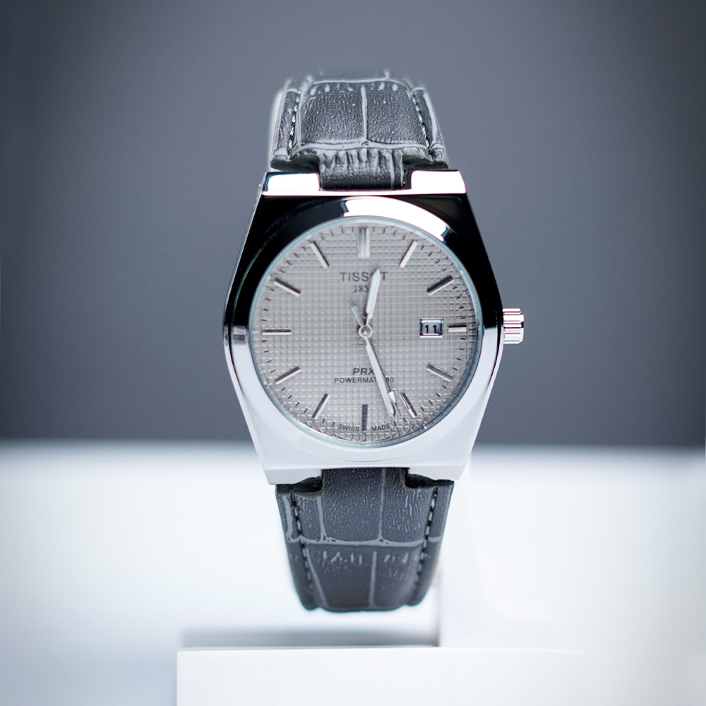 Tissot-1853-leather-gray-01 Tissot PRX 1853 Powermatic 80 – Leather Strap Automatic Watch | Brown, Gray, Green & Black