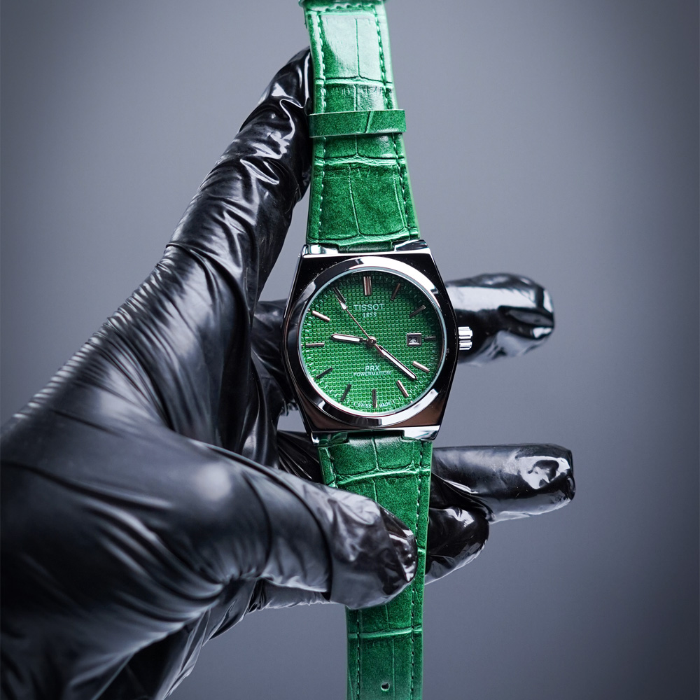 Tissot-1853-leather-green-03 Tissot PRX 1853 Powermatic 80 – Leather Strap Automatic Watch | Brown, Gray, Green & Black