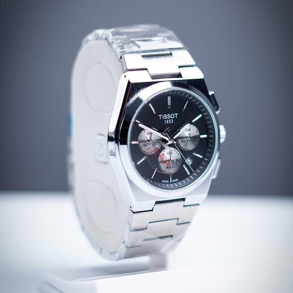 TISSOT PRX Chronograph – Swiss Precision with Bold Black Dial