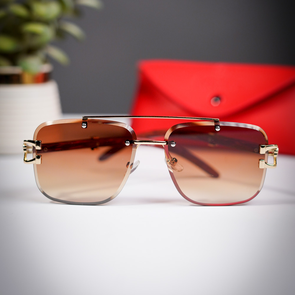 Rimless Cheetah Sunglasses – Wooden Frame in Golden Brown