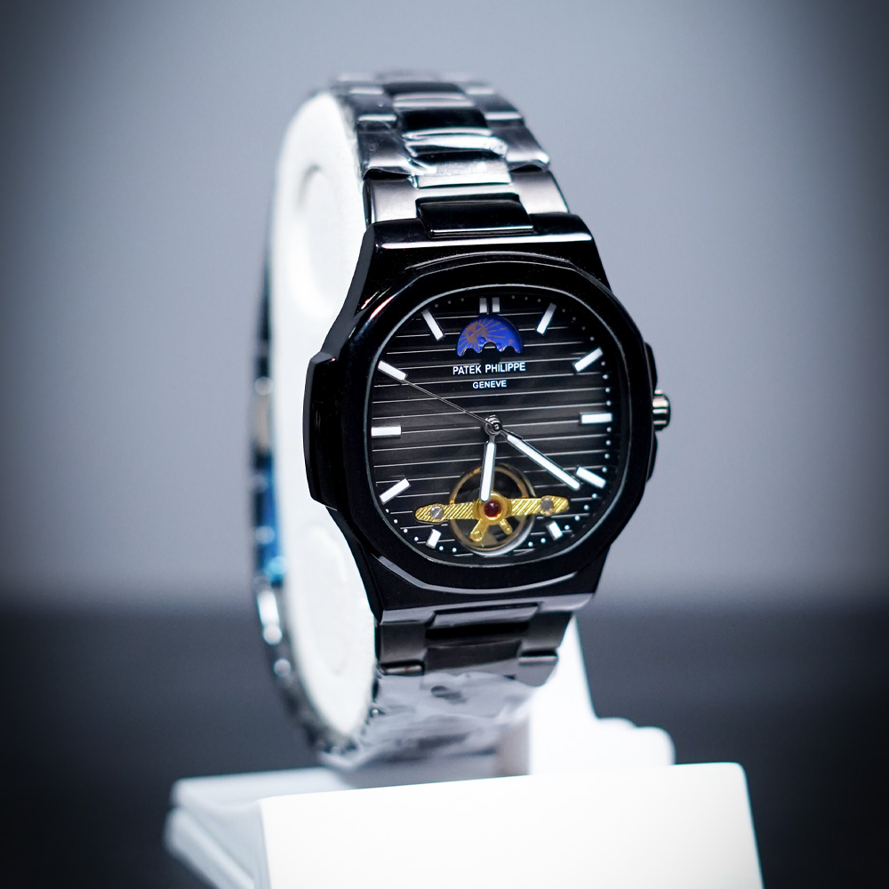 Patek Philippe Automatic Skeleton Watch – Luxury Mechanical Timepiece in Silver & Black