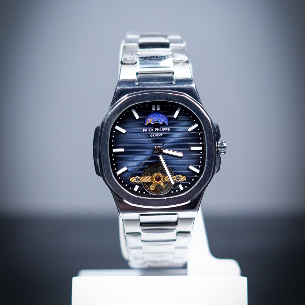 Patek Philippe Automatic Skeleton Watch – Luxury Mechanical Timepiece in Silver & Black