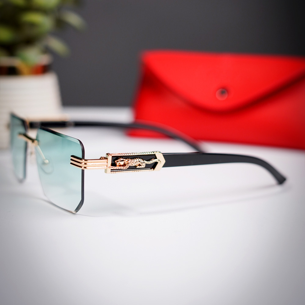 Rimless Luxury Square Sunglasses – Blue Shade Lenses | Sleek & Modern Look