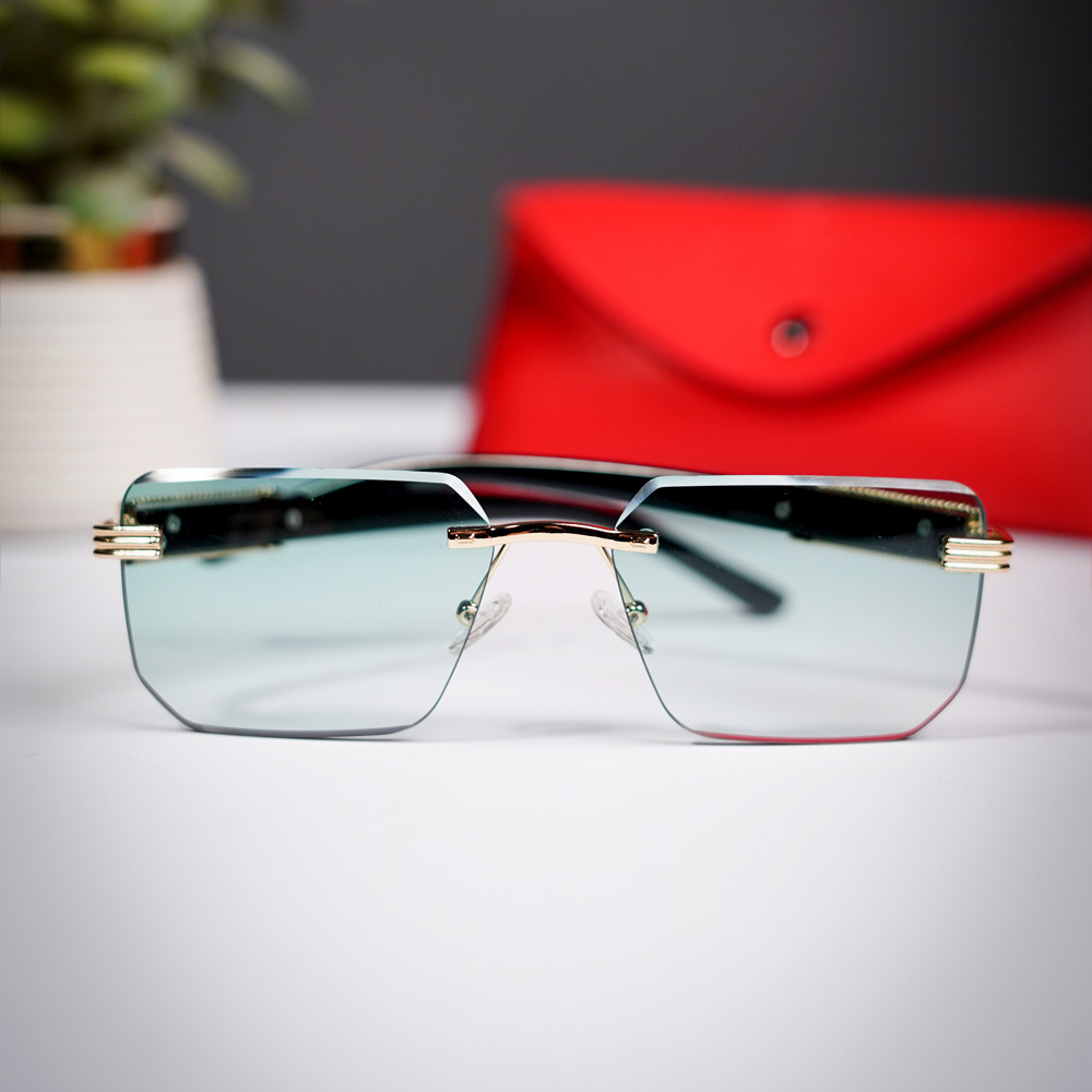 Rimless Luxury Square Sunglasses – Blue Shade Lenses | Sleek & Modern Look
