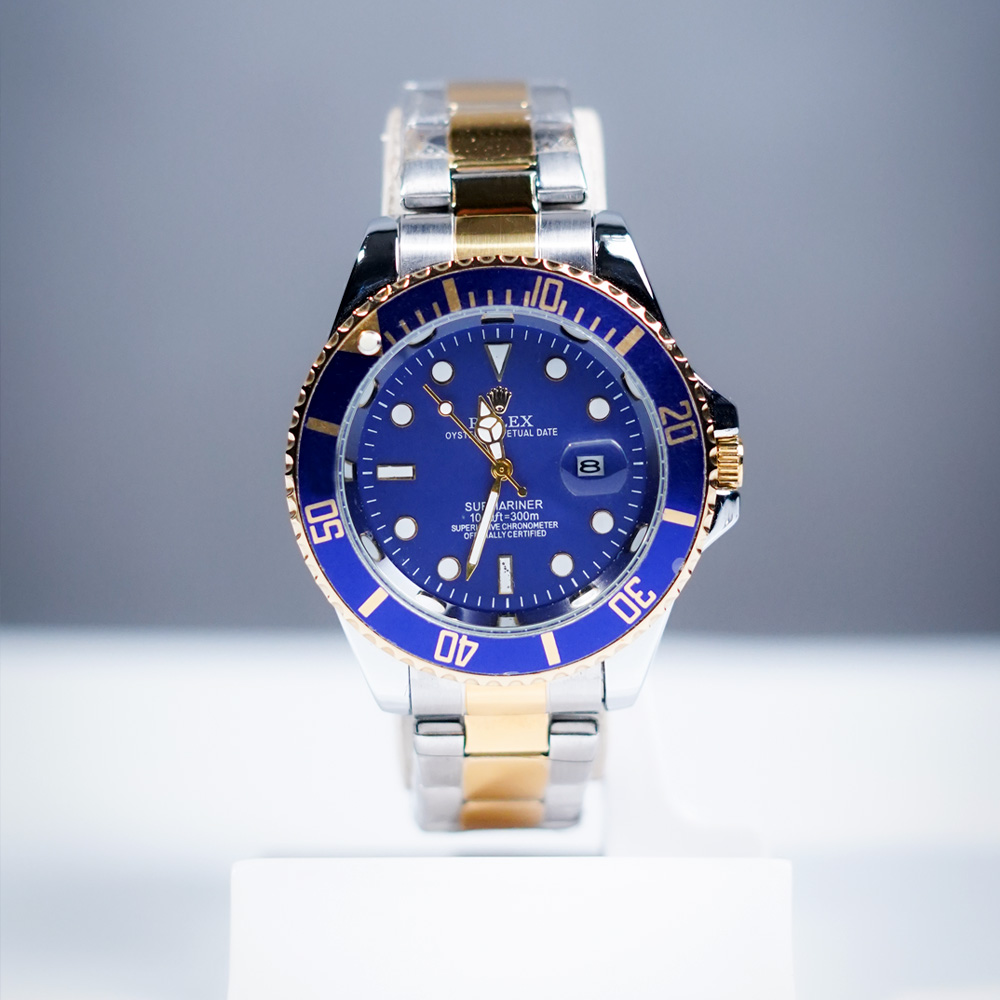 Premium RLX Submariner Two-Tone Watch – Luxury Dive Style in Black, White & Blue